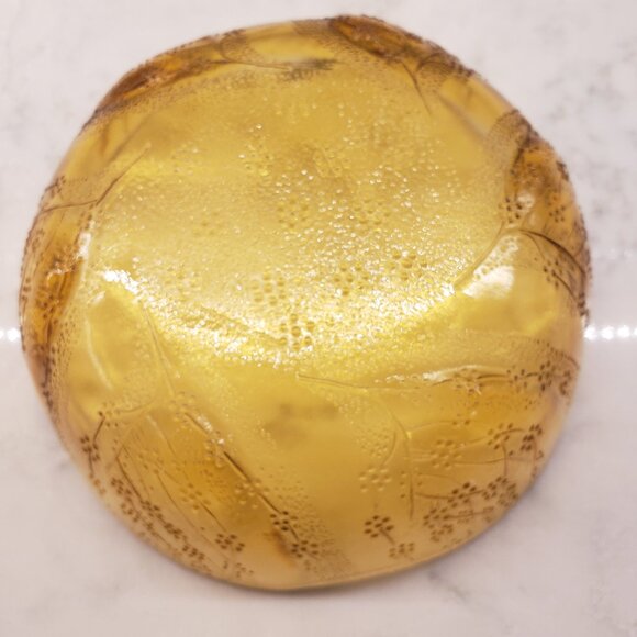 Pasabahce Vintage Amber Glass Bowl that has Embossed Flowers & Scalloped - Picture 5 of 7